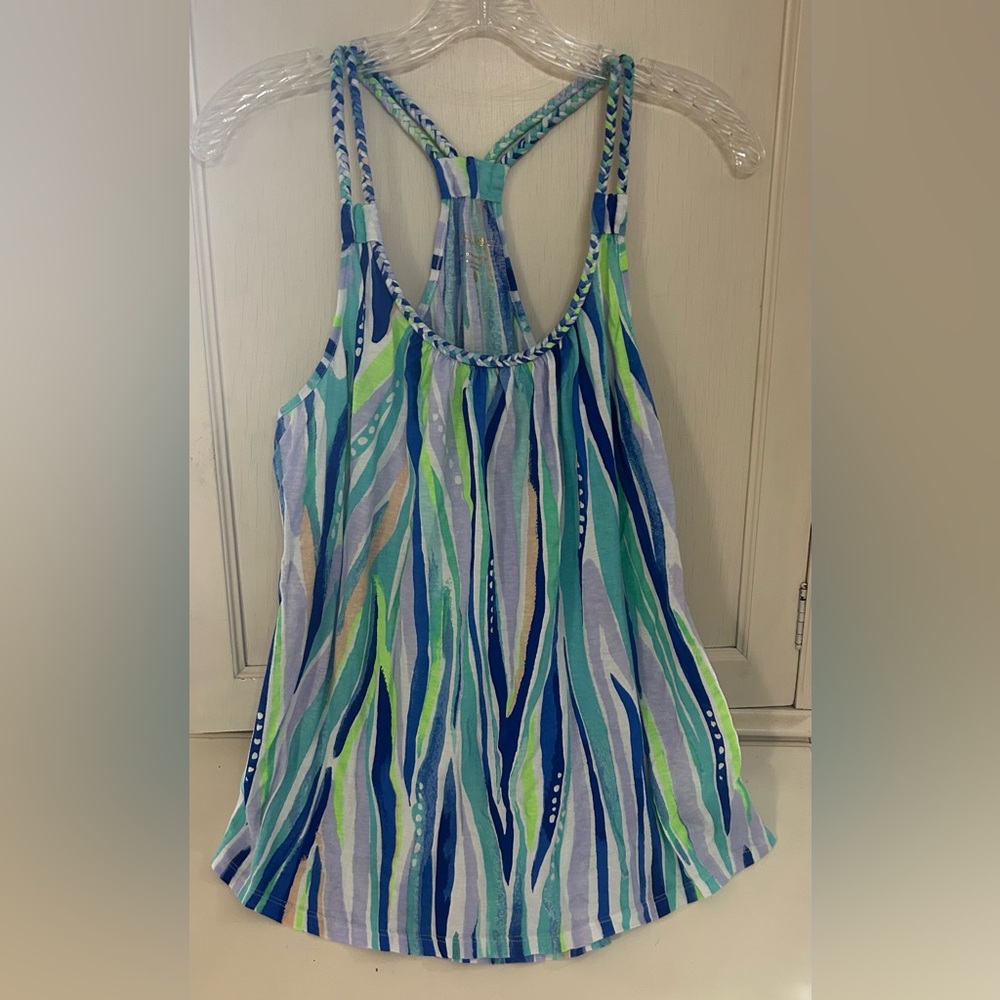 Lilly Pulitzer women's Aleida razor back tank size L "Shore Perfection pattern